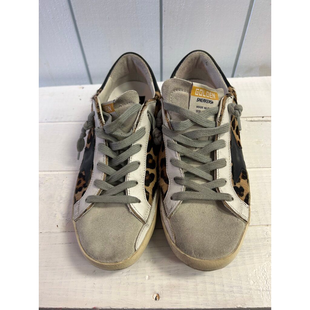 Golden Goose Superstar Distressed Leopard Print Sneakers - Size 37 (Retails for $625)