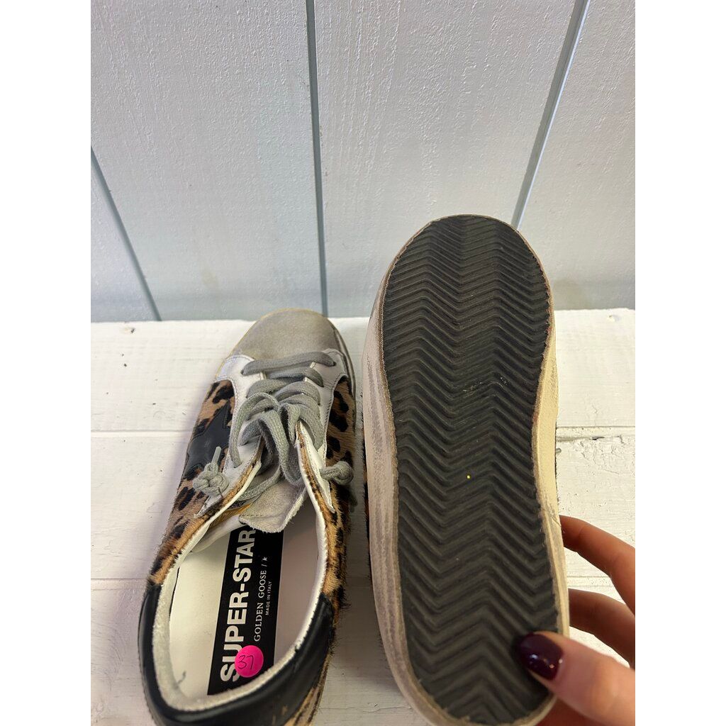 Golden Goose Superstar Distressed Leopard Print Sneakers - Size 37 (Retails for $625)