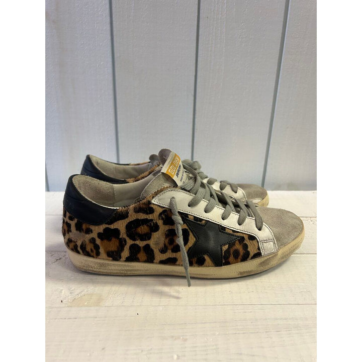 Golden Goose Superstar Distressed Leopard Print Sneakers - Size 37 (Retails for $625)