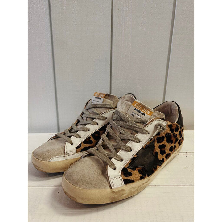 Golden Goose Superstar Distressed Leopard Print Sneakers - Size 37 (Retails for $625)