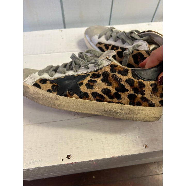 Golden Goose Superstar Distressed Leopard Print Sneakers - Size 37 (Retails for $625)