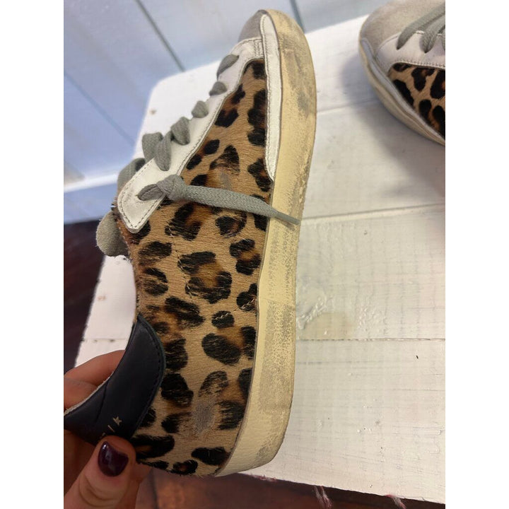 Golden Goose Superstar Distressed Leopard Print Sneakers - Size 37 (Retails for $625)