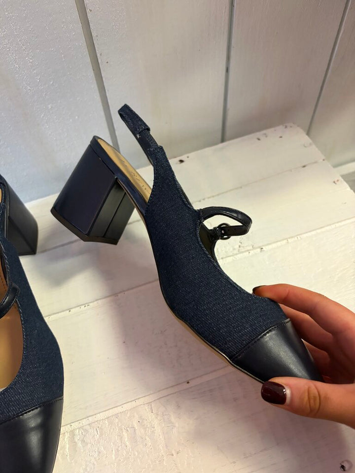 J. Crew Denim Mary Jane Slingback Heel - Size 9.5