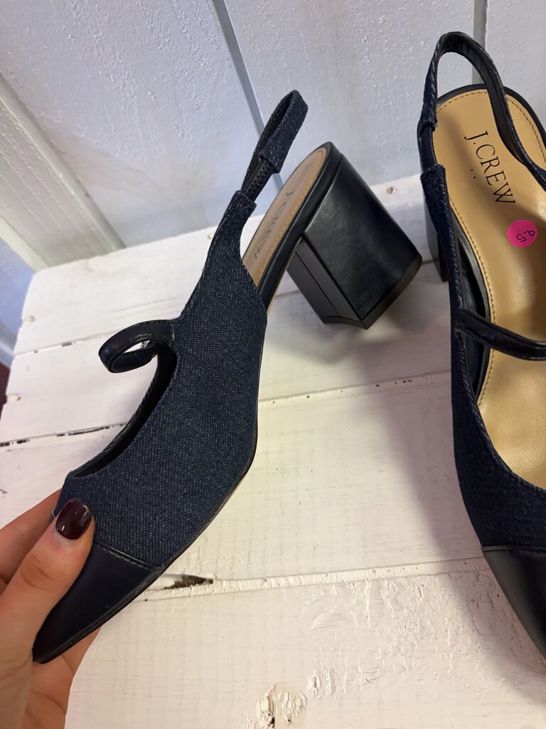 J. Crew Denim Mary Jane Slingback Heel - Size 9.5