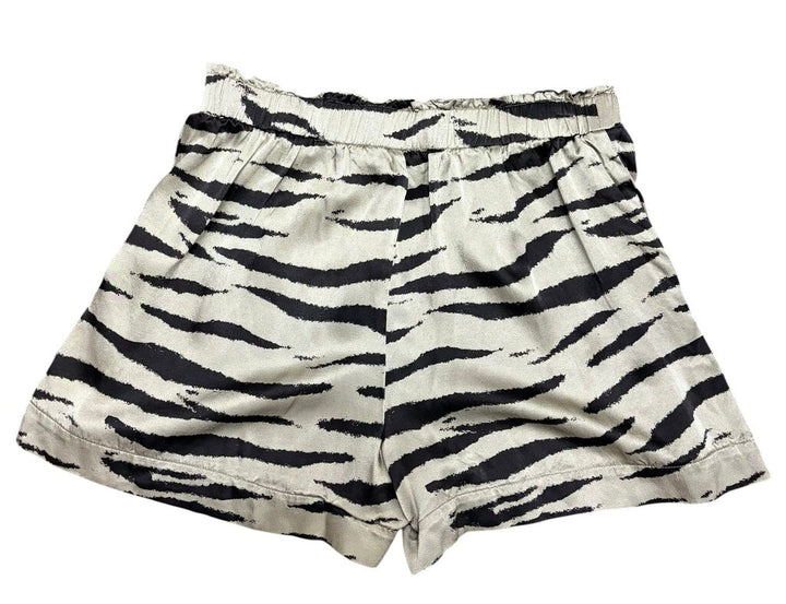 Rails Leighton Stripe-Print Satin Pyjama Shorts in Beige Watercolor Tiger - Size Medium(Retails $139)