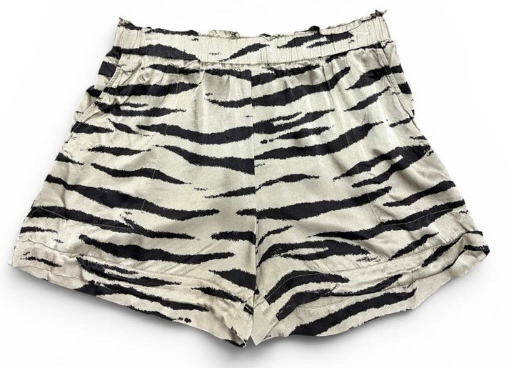 Rails Leighton Stripe-Print Satin Pyjama Shorts in Beige Watercolor Tiger - Size Medium(Retails $139)
