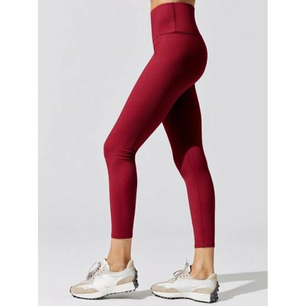 Carbon 38 Ribbed Regular Rise 7/8 Legging - Ruby Red - Size Small