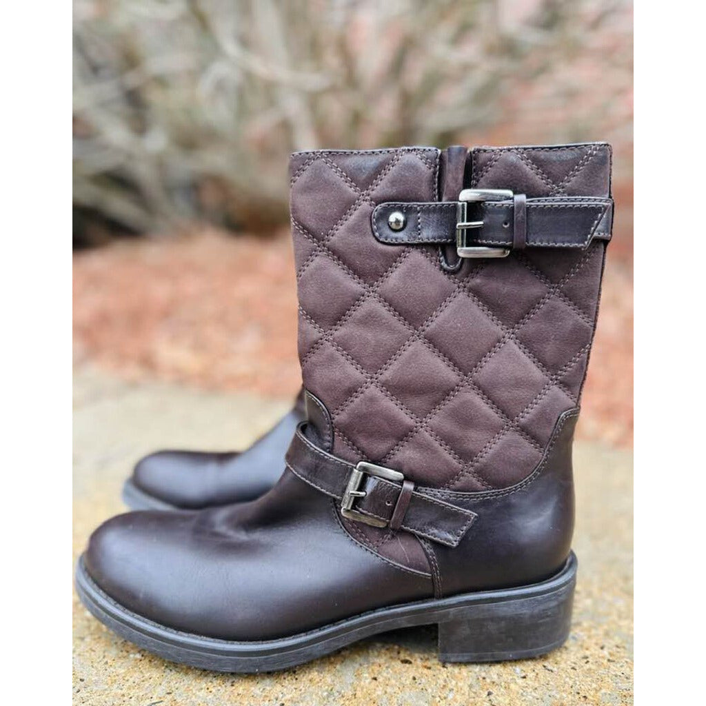 Aquatalia Sherry Quilted Leather Moto Boots - Size 10