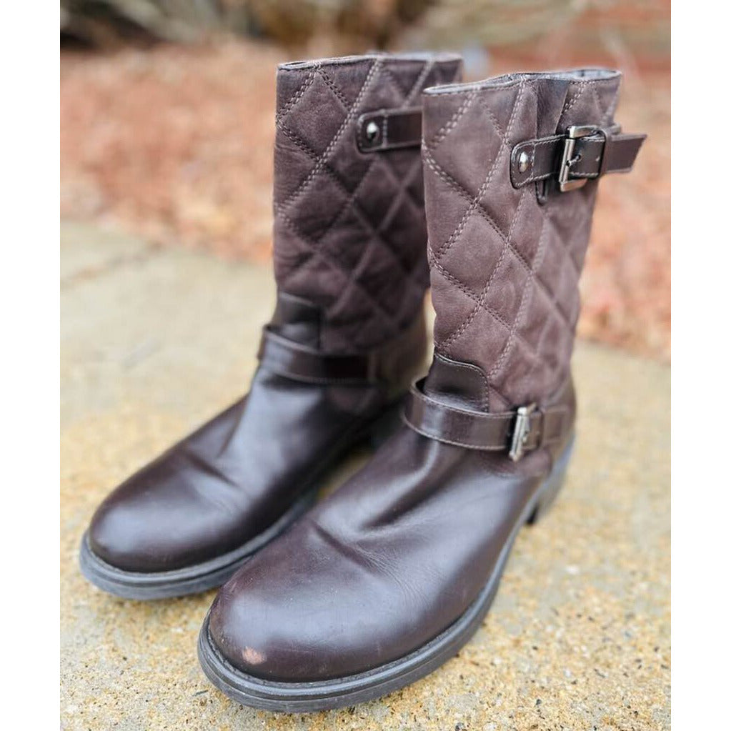Aquatalia Sherry Quilted Leather Moto Boots - Size 10