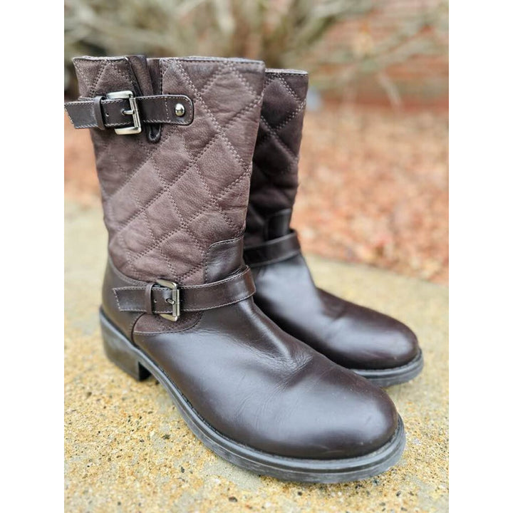 Aquatalia Sherry Quilted Leather Moto Boots - Size 10