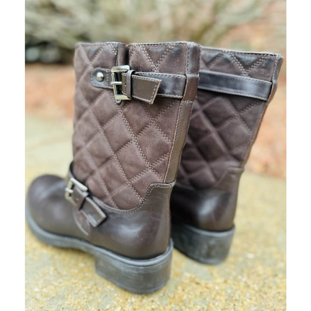 Aquatalia Sherry Quilted Leather Moto Boots - Size 10