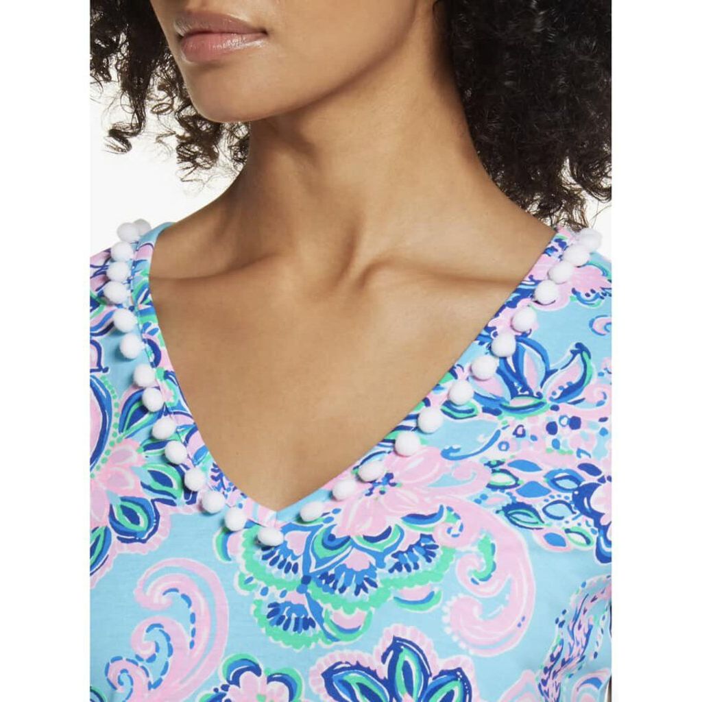 Lilly Pulitzer Etta V Neck Dress Blue Horizon Jungle Sunrise - Size Large