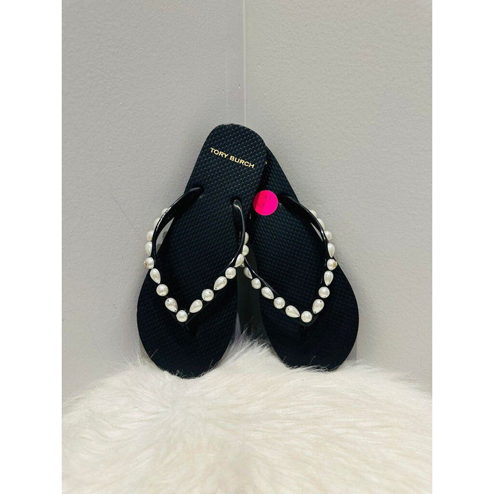Tory Burch Faux Pearl Embellished Flip-Flops - Size 6.5