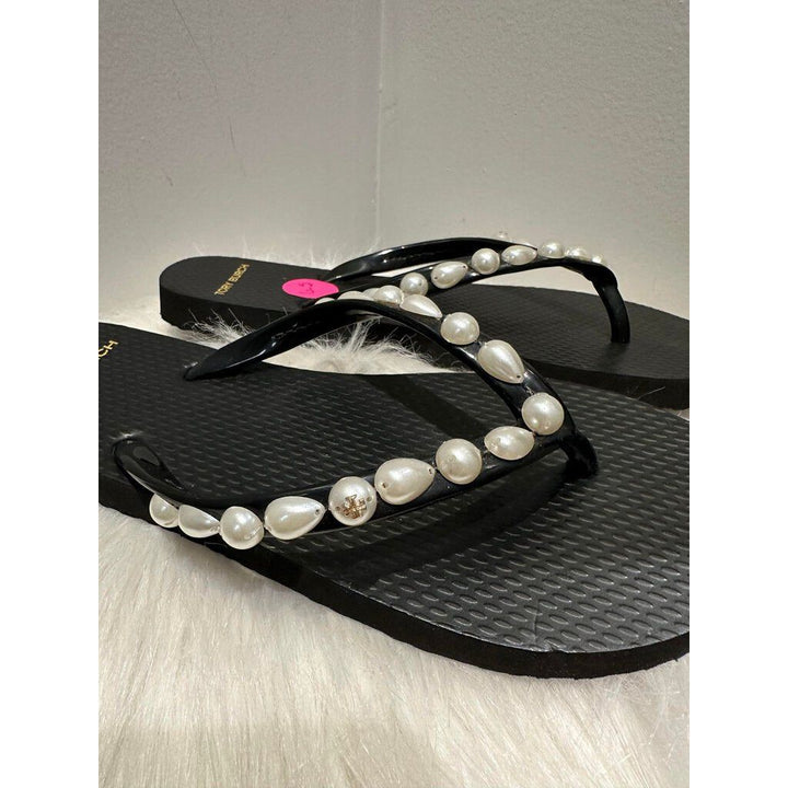 Tory Burch Faux Pearl Embellished Flip-Flops - Size 6.5