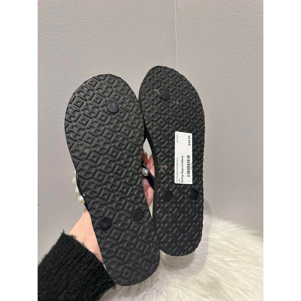 Tory Burch Faux Pearl Embellished Flip-Flops - Size 6.5